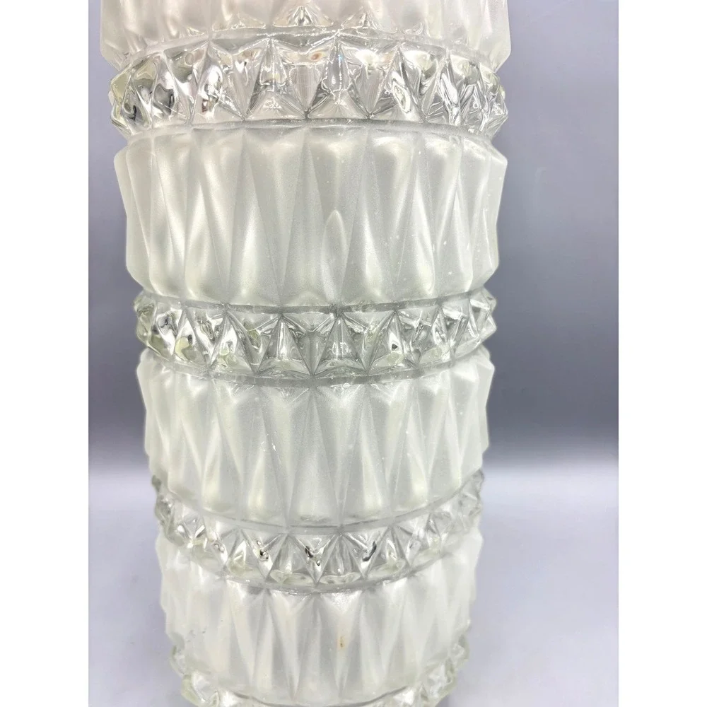 Vtg‎ Frosted Glass Cylinder Lamp Shade Diamond Prism Geometric 13.5 Inch